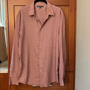 EUC 🍂 John Varvatos Herringbone Knit Cotton Button Down Shirt in Brick Red Sz L